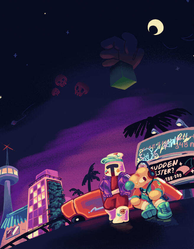 An illustration created as the tournament prize for a game called UFO 50.